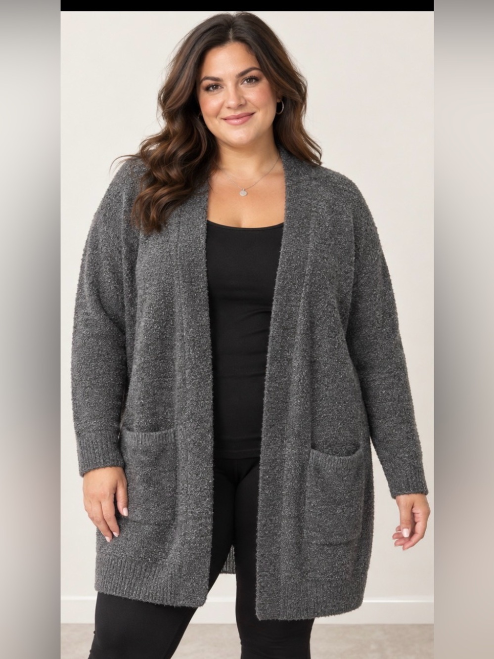 Search for Sanity Charcoal Open-Front Pocket Cardigan